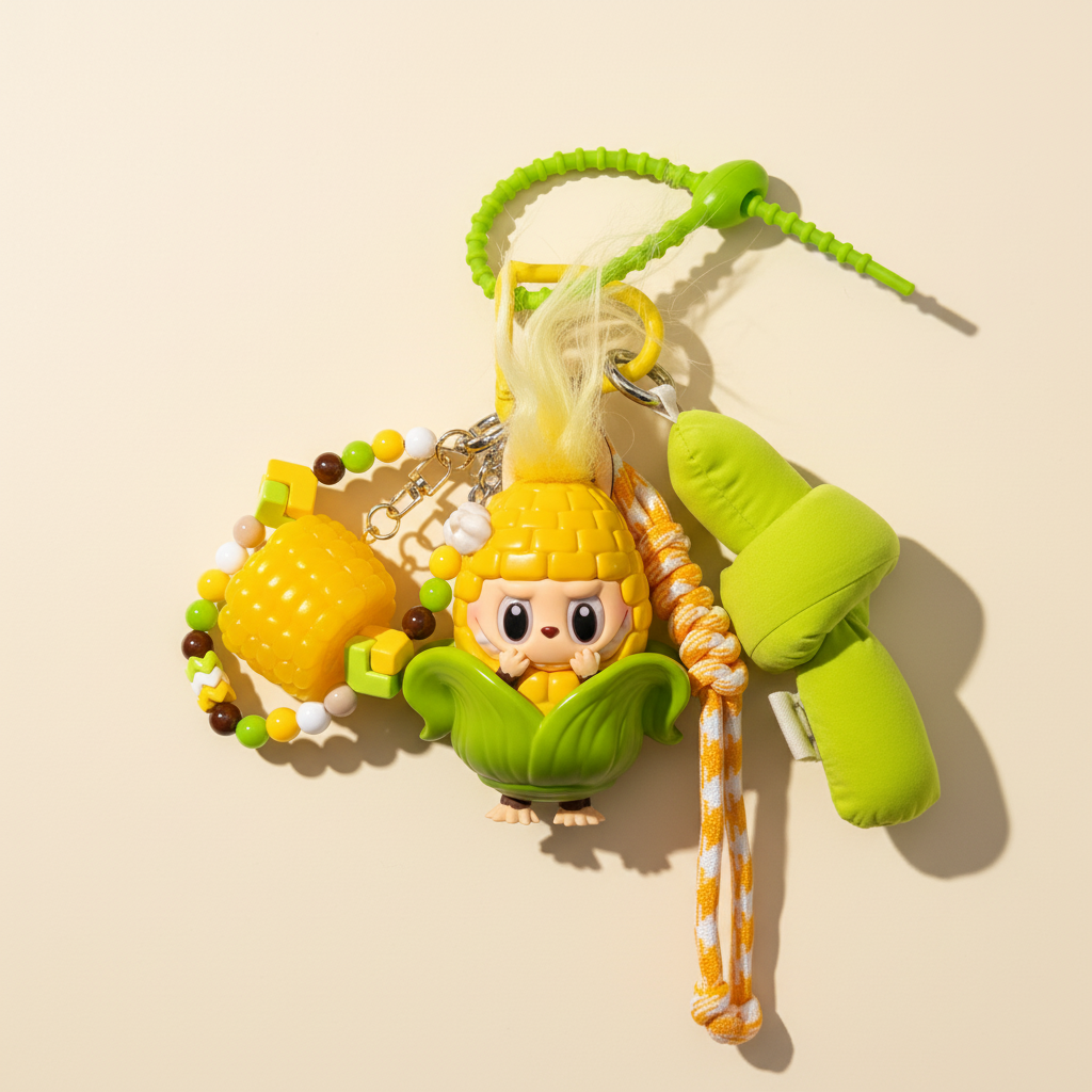 Labubu Sweet Corn Charm Keychain Set – Labubu plush doll outfit handmade kawaii Pop Mart collectible accessory