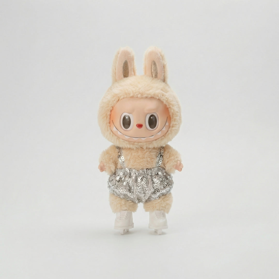 Labubu Champion Silver Sequin Figure Skater Outfit Set (2 Items) – Labubu plush doll outfit handmade kawaii Pop Mart colle...