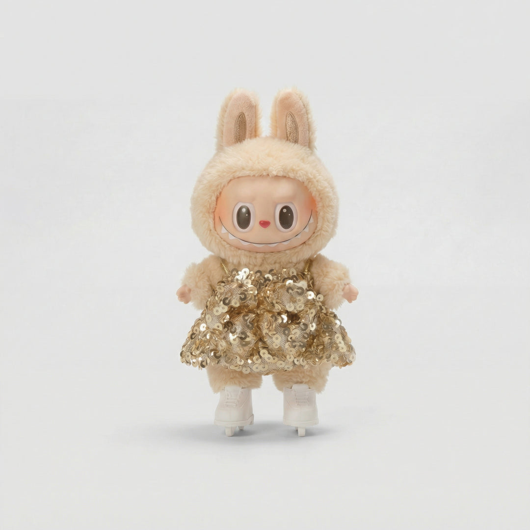 Labubu Champion Gold Sequin Figure Skater Outfit Set (2 Items) – Labubu plush doll outfit handmade kawaii Pop Mart collect...