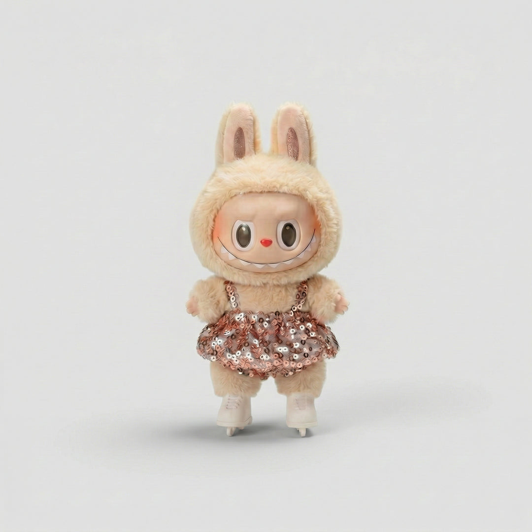 Labubu Champion Rose Gold Sequin Figure Skater Outfit Set (2 Items) – Labubu plush doll outfit handmade kawaii Pop Mart co...