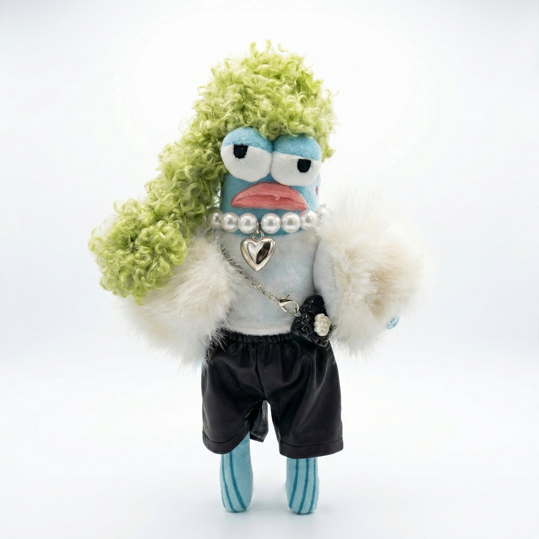 Bikini Bottom Buddies White Faux Fur Outfit Set (5 items) – handmade plush doll outfit clothes accessory collectible