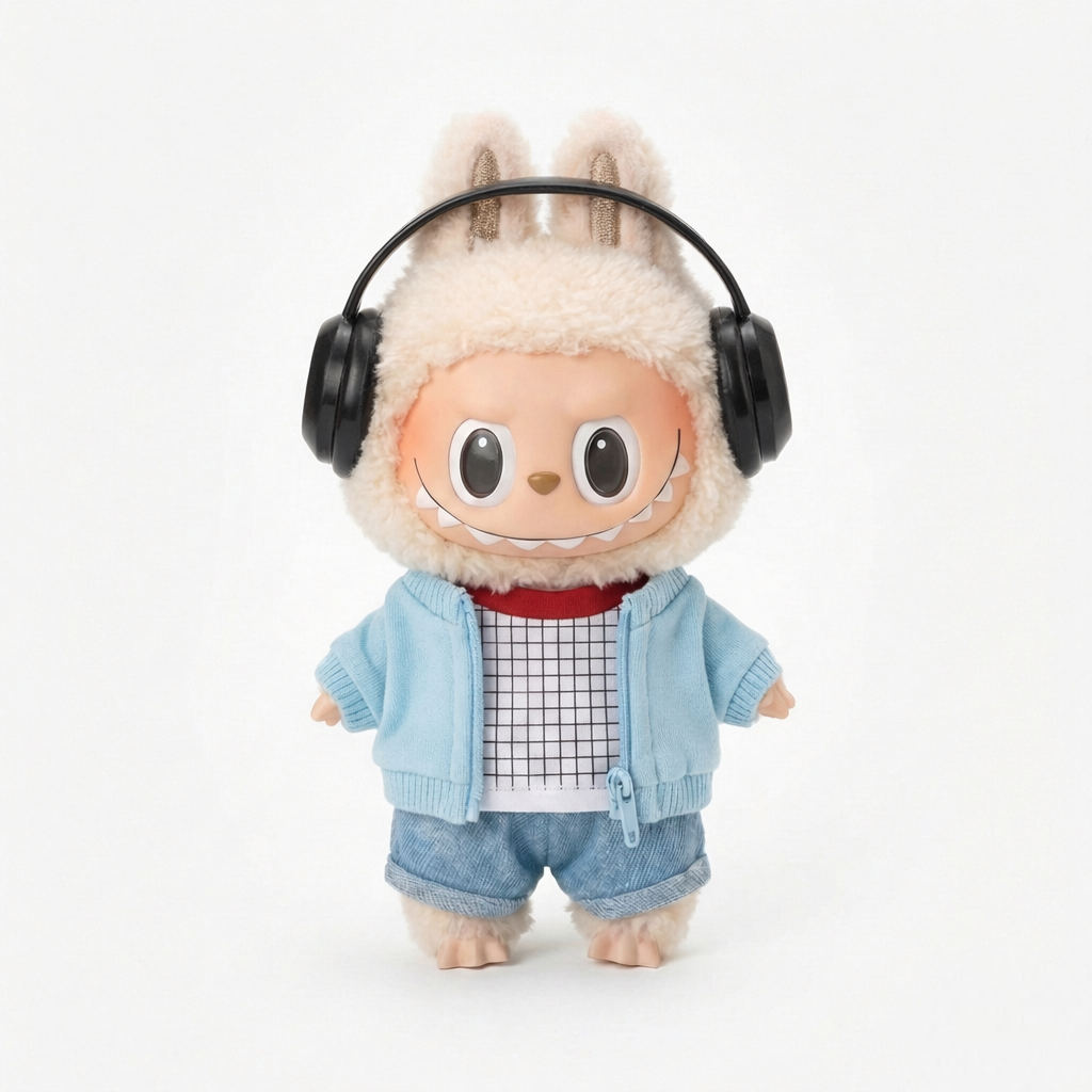 Labubu Mystery Dimension Retro Music Fan Outfit Set – Labubu plush doll outfit handmade kawaii Pop Mart collectible accessory