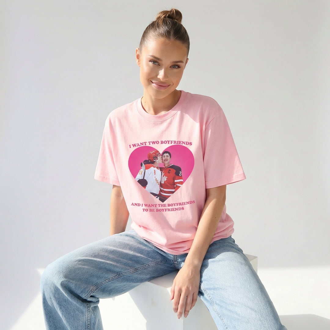 "Two Boyfriends" Hockey Romance Trope T-Shirt
