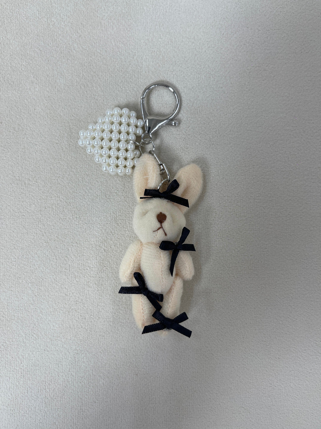 Pearly Heart Bun-Bun Bag Charm with Ribbon Accents