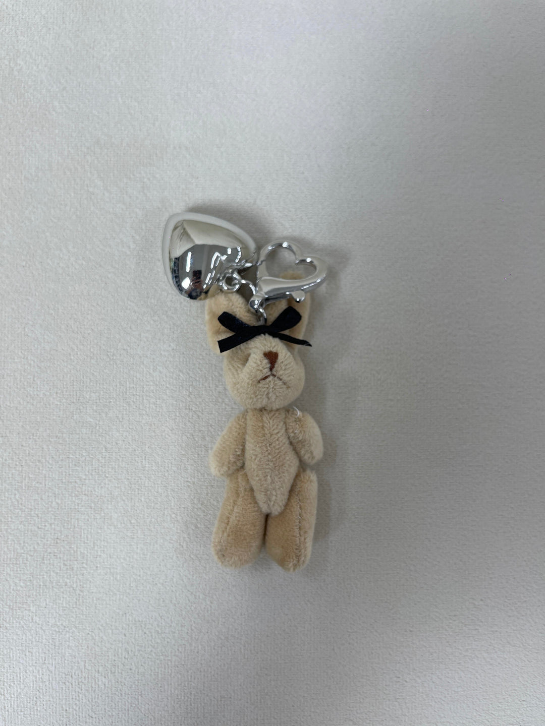 Fluffy Bunny Bag Charm with Silver Heart