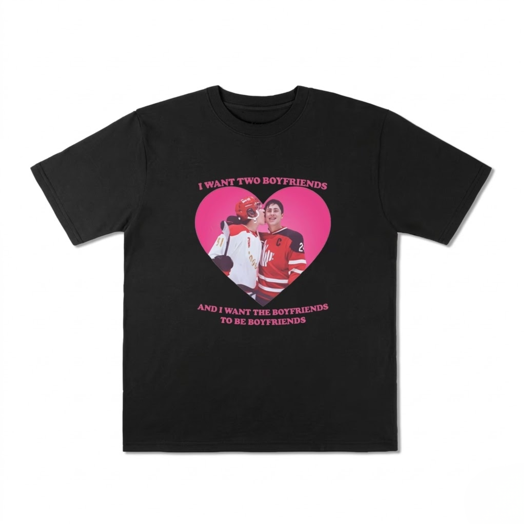 "Two Boyfriends" Hockey Romance Trope T-Shirt lifestyle display – Lizzie & Friends