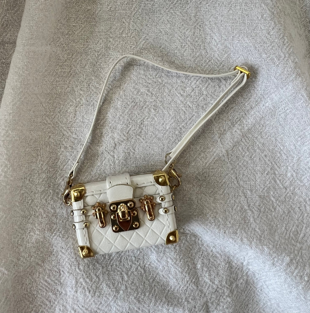 Labubu Mini Vintage Trunk Crossbody – White with Gold Accents
