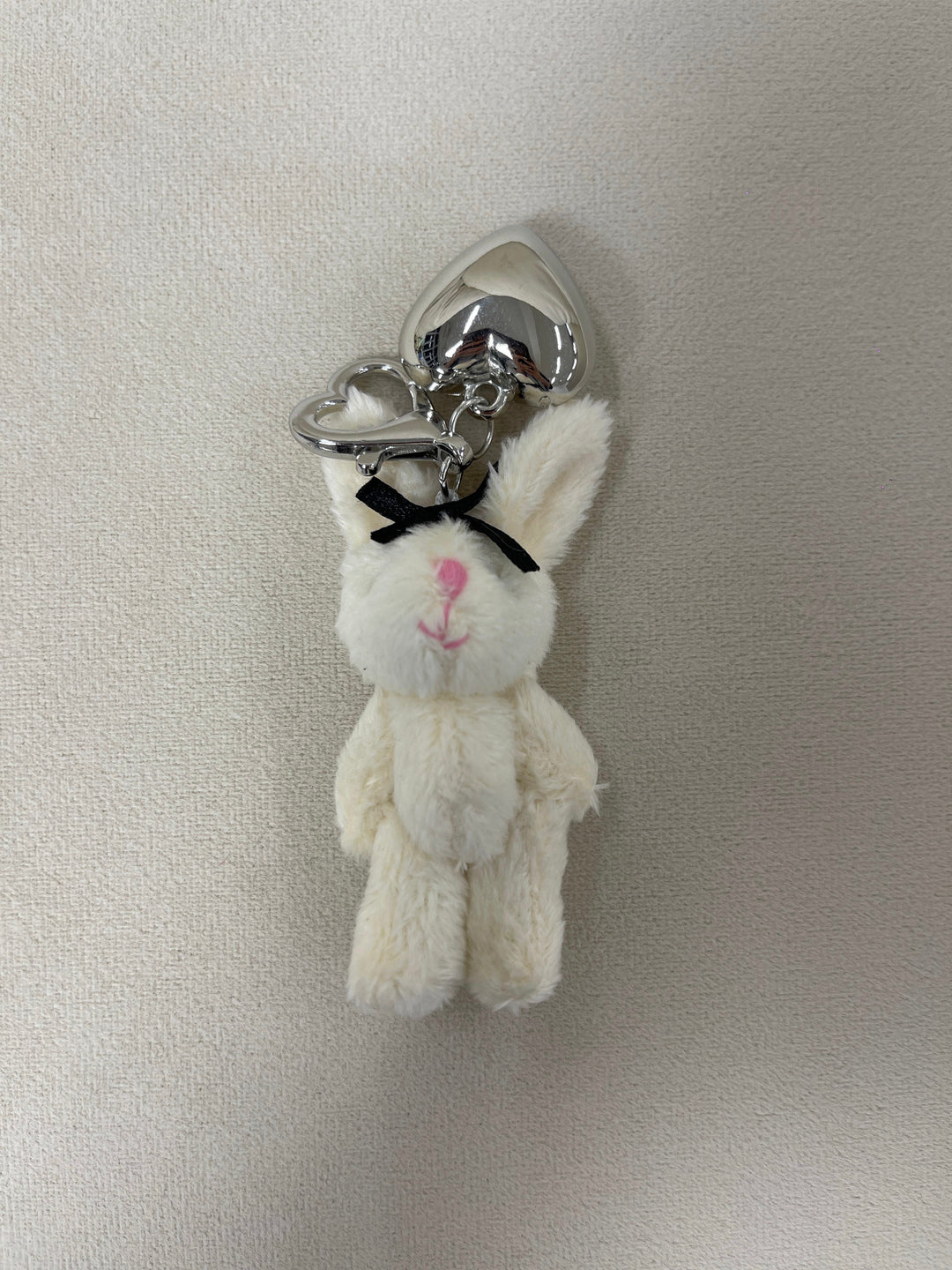 Fluffy Bunny Bag Charm with Silver Heart