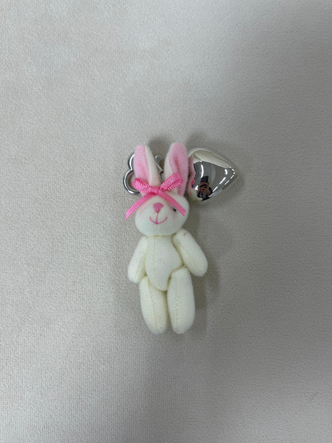 Fluffy Bunny Bag Charm with Silver Heart